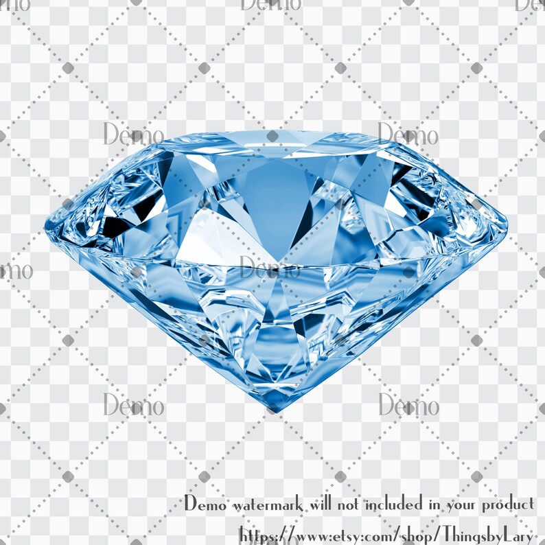 May include: A large, sparkling blue diamond with many facets. The diamond is isolated on a transparent background.