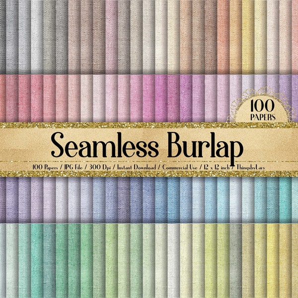 100 Seamless Realistic Burlap Texture Digital Papers 12x12" 300 Dpi Planner Paper Instant Download Commercial Use Wedding Shabby Chic Linen