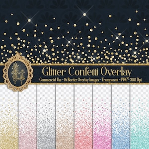 16 Glitter Confetti Overlay Images, 16 Colors, Glitter Borders, Glitter Confetti Clipart, Digital Confetti, Glitter Overlay, Commercial Use