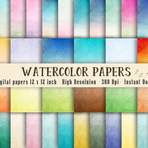 30 Ombre Watercolor Digital Papers in 12 x 12 inch 300 Dpi Instant Download, Scrapbook Papers, Colorful Papers, Commercial Use