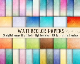 30 Ombre Watercolor Digital Papers in 12 x 12 inch 300 Dpi Instant Download, Scrapbook Papers, Colorful Papers, Commercial Use