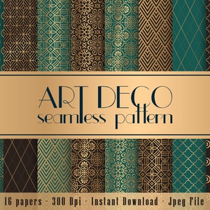 16 Green and Brown Art Deco Seamless Papers 12 x 12 inch 300 Dpi Instant Download, Scrapbook Papers, Seamless Pattern