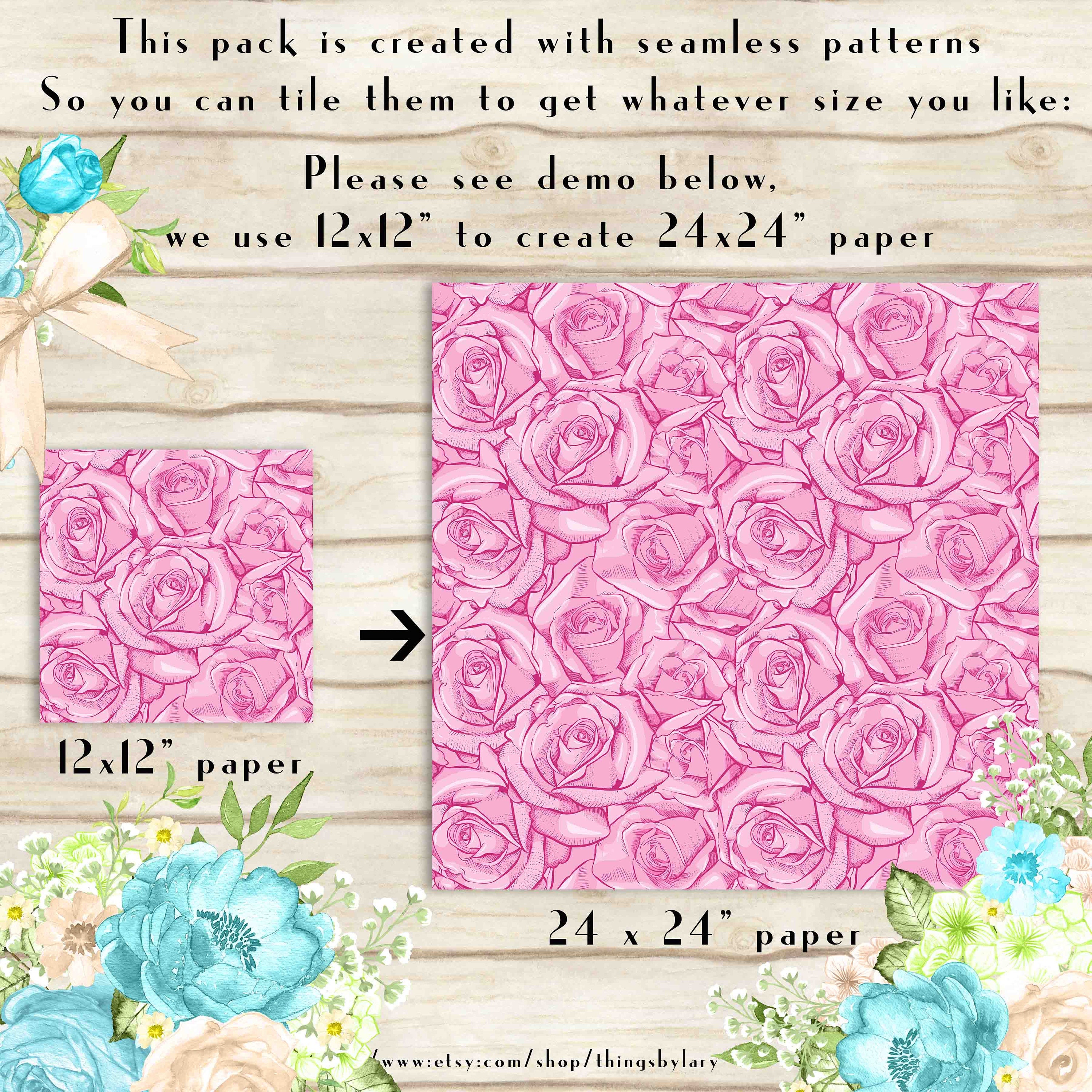 100 Seamless Rose Papers in 12" X 12", 300 Dpi Planner Paper, Scrapbook ...