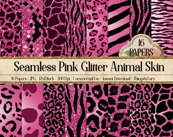 16 Seamless Pink Glitter Animal Skin Prints Digital Papers