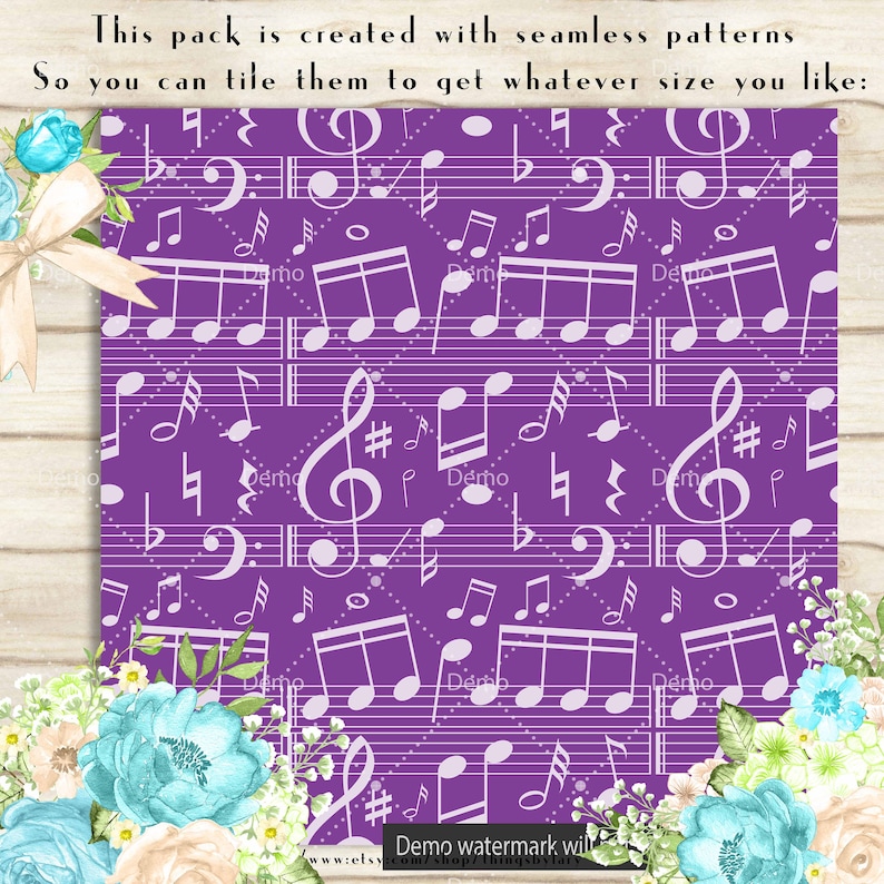 100 Seamless Music Note Papers in 12 x 12, 300 Dpi Planner Paper, Commercial Use, Scrapbook Paper, Rainbow Paper, 100 Music Papers zdjęcie 2