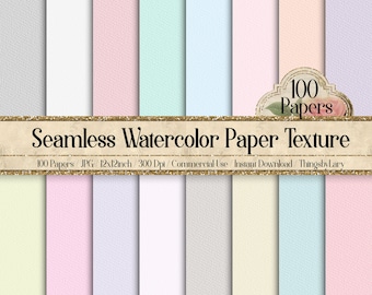 100 Seamless Watercolor Paper Texture Digital Papers 12x12" 300 Dpi Planner Paper Scrapbook Printable Journal Card Making Paint Rough Craft