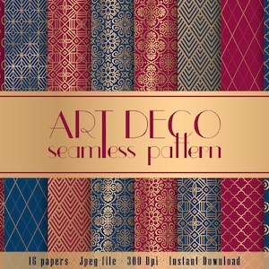 16 Navy e Borgogna Art Deco Seamless Papers 12 x 12 pollici 300 Dpi Instant Download, Scrapbook Papers, Seamless Pattern