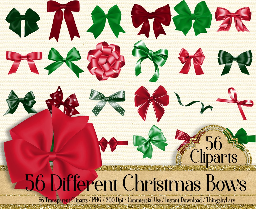 56 Christmas Bows and Ribbons Cliparts, 300 Dpi, Instant Download