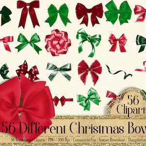 Christmas Clipart of Red Bow and Gift Wrapping Ribbons, Vector, Ai Eps Png  Jpg and Pdf Files Included, Digital Files Instant Download. 