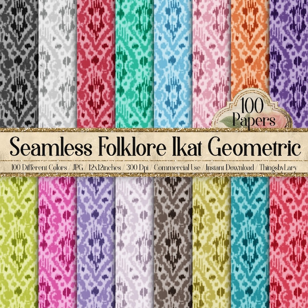 100 Seamless Folklore Ikat Geometric Digital Papers Commercial Use Aztec Indian Scandinavian  psychedelic tie dye African American native