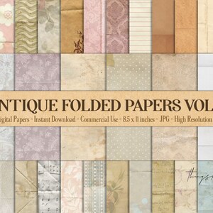 30 papeles digitales antiguos vintage arrugados plegados Vol.3 8.5x11 300 Dpi Papel planificador Uso comercial angustiado grunge Pergamino Papiro