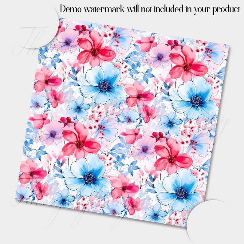 16 Seamless Watercolor Pink and Baby Blue Flowers Digital Papers ...