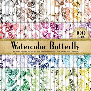 100 Seamless Watercolor Butterfly Papers in 12" x 12", 300 Dpi Planner Paper, Commercial Use, Scrapbook Paper, 100 Butterfly Papers