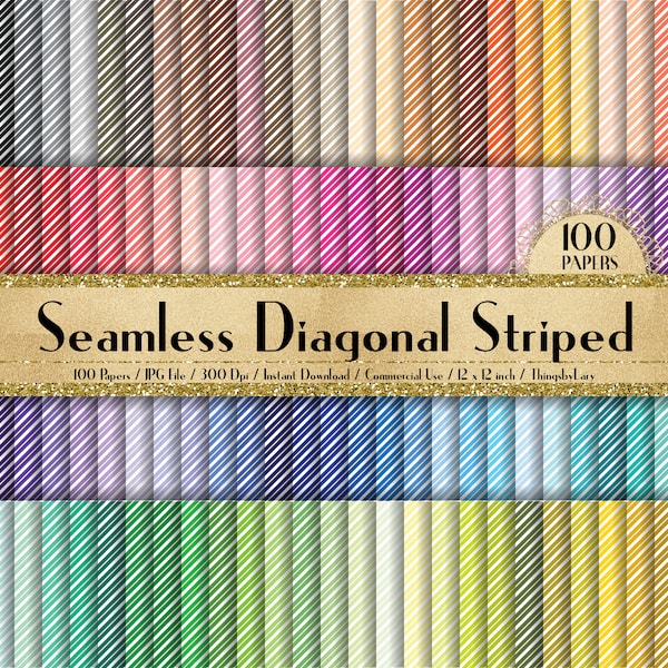 100 Seamless Diagonal Striped Papers 12 inch 300 Dpi Instant Download Commercial Use, Planner Paper, Scrapbooking Christmas Kit, Seamless