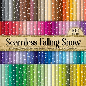 100 Seamless Falling White Snow Digital Papers 12&quot; 300 Dpi Planner Paper Commercial Use Holiday Scrapbook Papers Christmas New Year Snow