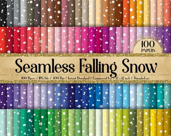 100 Seamless Falling White Snow Digital Papers 12" 300 Dpi Planner Paper Commercial Use Holiday Scrapbook Papers Christmas New Year Snow
