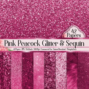 42 Pink Peacock Glitter Papers 12 inch 300 Dpi Planner Paper Commercial Use Scrapbook Paper Digital Glitter, Luxury Pink Paper Glitter Paper