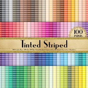 100 Seamless Tinted Striped Papers in 12" x 12", 300 Dpi Planner Paper, Commercial Use, Scrapbook Paper,Rainbow Paper,100 Striped Papers