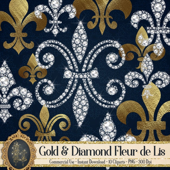 12 Gold and Diamond Fleur De Lis Royal Symbol 300 Dpi PNG - Etsy