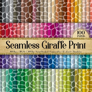 100 Seamless Giraffe Print Digital Papers 12x12" 300 Dpi Instant Download Commercial Use Planner Paper Animal Skin Printable Zoo Baby Shower