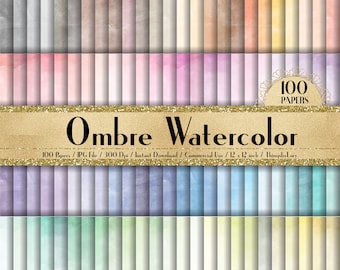 100 Ombre Watercolor Texture Papers in 12" x 12", 300 Dpi Planner Paper, Commercial Use, Scrapbook Papers,Ombre Watercolor,Texture Papers