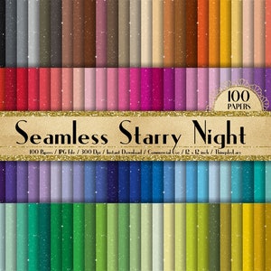 100 Seamless Starry Night Papers in 12inch,300 Dpi Planner Paper,Scrapbook Paper,Rainbow Paper,Vintage Papers,Seamless Starry Papers