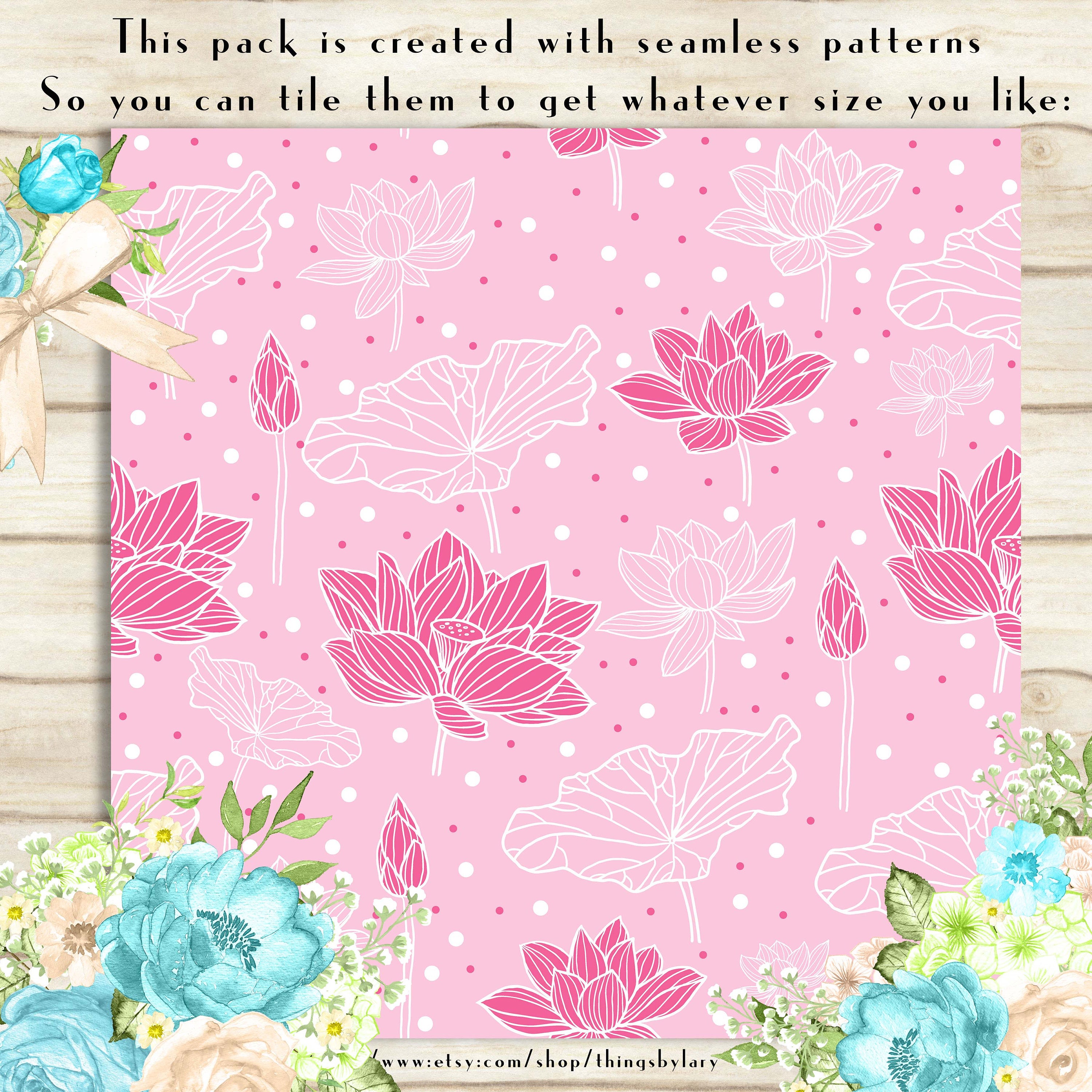 100 Seamless Tinted Lotus Papers in 12" X 12", 300 Dpi Planner Paper ...