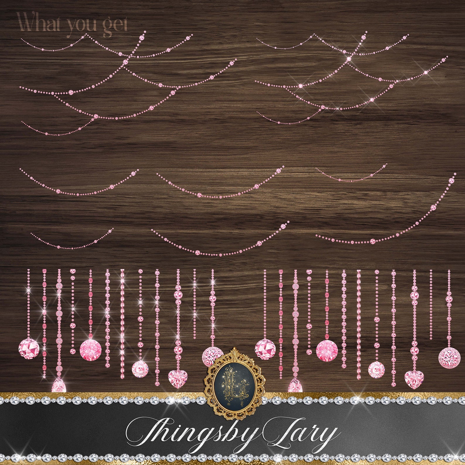 Pink Hanging Diamond String Set Digital Images PNG Transparent Instant ...