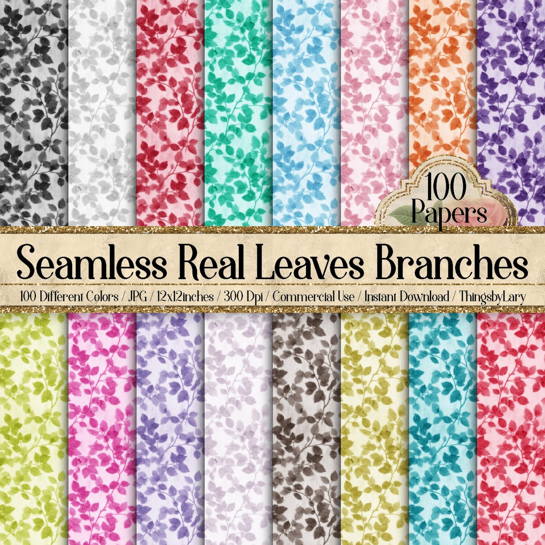 100 Seamless Real Leaves Branches Digital Papers Commercial Use Wedding ...
