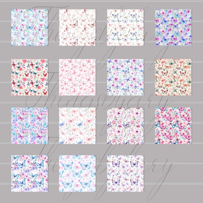 30 Seamless Watercolor Butterflies and Flowers Vol 1 Digital Papers Commercial Use pink and lilac butterflies nature meadow flowers blossom image 9