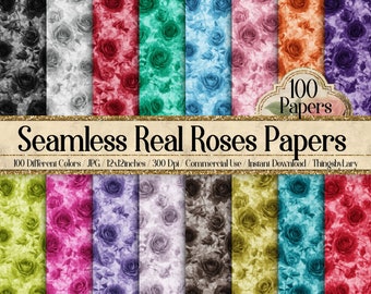 100 Seamless Real Roses Digital Papers Commercial Use Save the date Wedding Valentine Love Journal Ephemera Vintage Victorian Garden Flowers