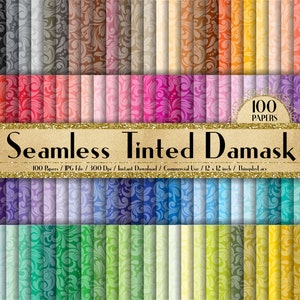 100 carte damascate colorate senza soluzione di continuità 12 pollici 300 Dpi Download istantaneo per uso commerciale, carta per pianificatore, kit vintage per scrapbooking, senza soluzione di continuità