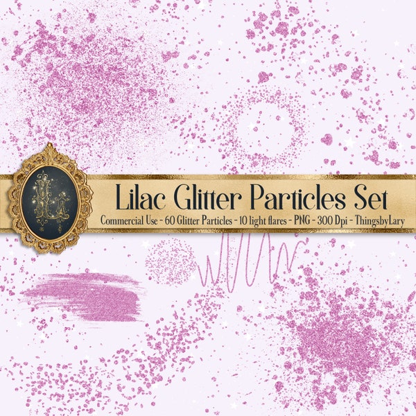 70 Lilac Glitter Particles Set PNG Overlay Images Commercial Use Dusty lilac lavender particles fairy dust tail fluid splash brush strokes