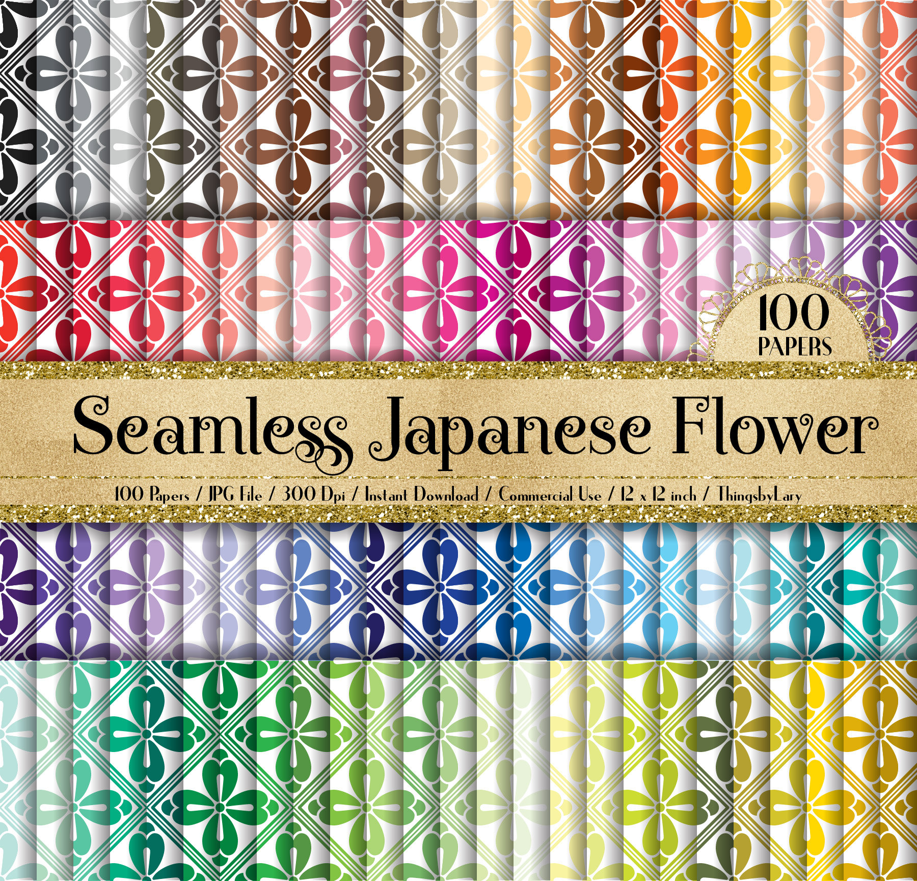 100 Seamless Japanese Flower Papers 12 Inch 300 Dpi Instant Download ...