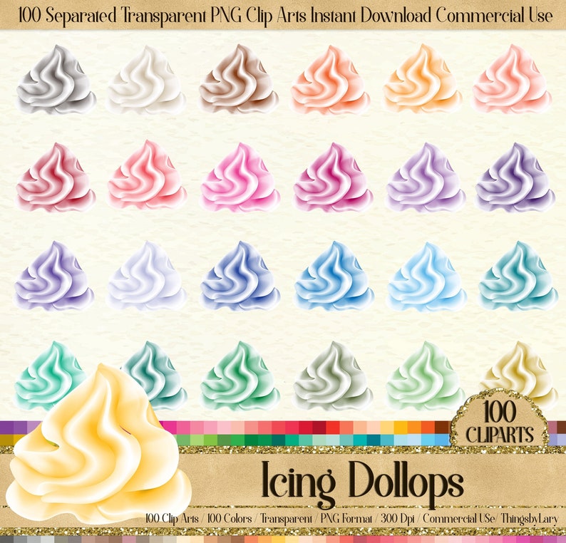 100 Icing dollops PNG Digital Images Whipped Cream Clip arts digital cupcake Dollop Frosting cupcake scrapbook digital dollops birthday cake image 1