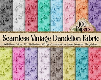 100 Seamless Vintage Dandelion Fabric Digital Papers Commercial Use Journal fabric ephemera distressed scratch princess fairy tale old paper