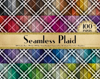 100 Seamless Plaid Pattern Papers 12 inch 300 Dpi Commercial Use Instant Download, Scrapbooking Plaid Kit, Seamless Plaid Pattern