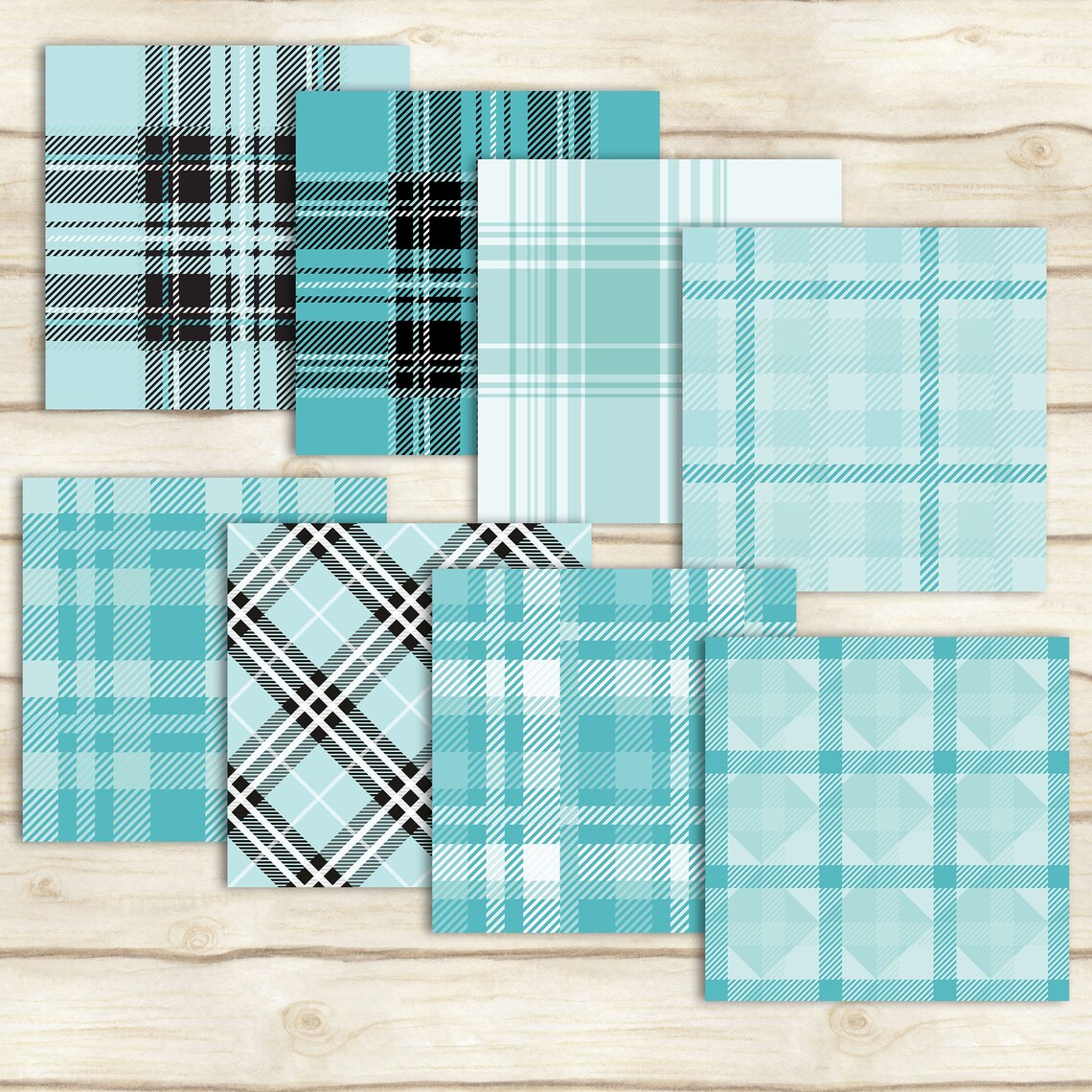 24 Turquoise Plaid Digital Papers in 12 X 12 Inch 300 Dpi Instant ...