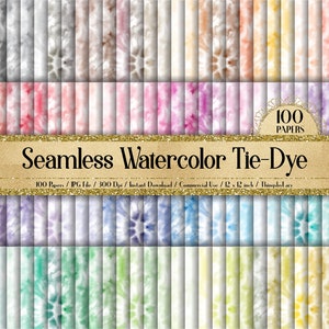 100 Seamless Watercolor Tie Dye Texture Digital Papers 12" Planner Paper Commercial Use Instant Download Hippie 60s Pattern Tie Dye Swirls