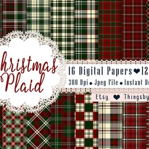 16 Red and Green Plaid Pattern Papers 12x12 Inch, Jpeg File, Instant Download, High Resolution 300 Dpi, Commercial Use