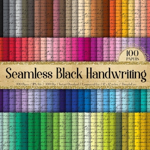 100 Nahtlose schwarze Handschrift Digitale Papiere Kommerzielle Nutzung Kalligraphie Manuskript handgeschriebene Inschriften Schreibmaschinenschrift Liebesbrief Wörter