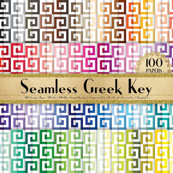 100 Seamless Greek Key Pattern Papers 12 inch 300 Dpi Commercial Use Instant Download, Scrapbooking Antique Kit, Seamless Greek Key