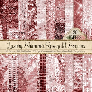 20 Luxury Shimmer RoseGold Sequin Digital Papers Commercial Use Holiday background cards sequin shiny real sequin fabric rosegold background