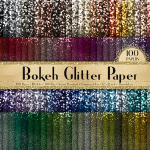 100 Bokeh Glitter Paper in 12&quot; x 12&quot;, 300 Dpi Planner Paper, Commercial Use, Scrapbook Papers, Rainbow Paper, Glitter Paper