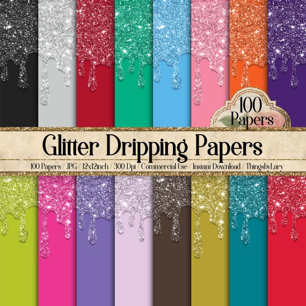 100 Glitter Liquid Dripping Digital Papers 12x12" 300 Dpi Commercial Use Planner Paper Scrapbook Luxury Baby Shower glitter flowing melted