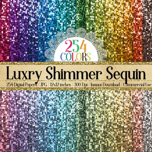 Könnte beinhalten: Ein Set mit 254 digitalen Papieren mit einem schimmernden Paillettenmuster in verschiedenen Farben. Die Papiere sind 30,5 x 30,5 cm groß und haben eine Auflösung von 300 DPI. Sie eignen sich perfekt für Basteln, Scrapbooking und digitales Design.