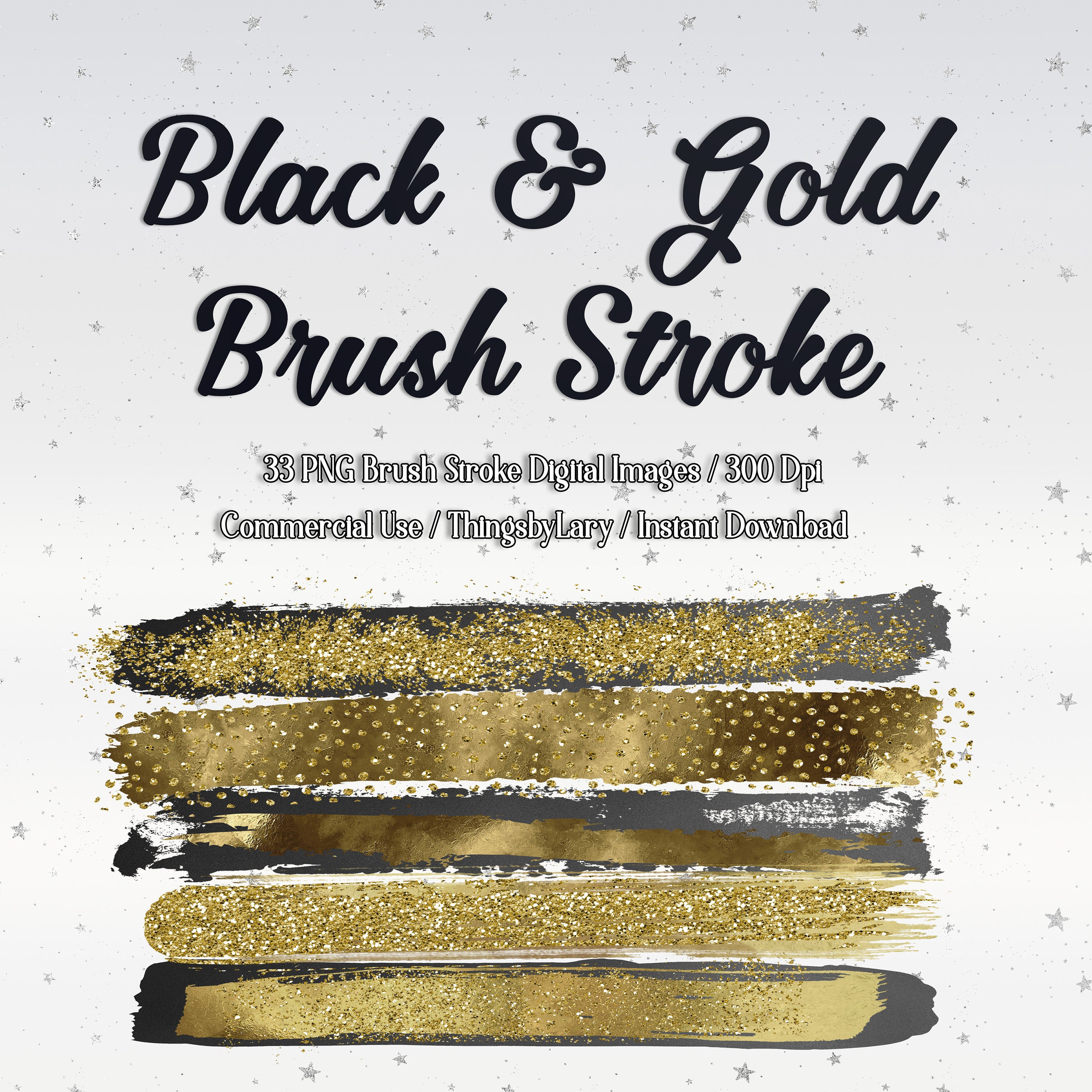 33 Gold Glitter and Black Hand Drawn Brush Strokes Overlay Images PNG ...