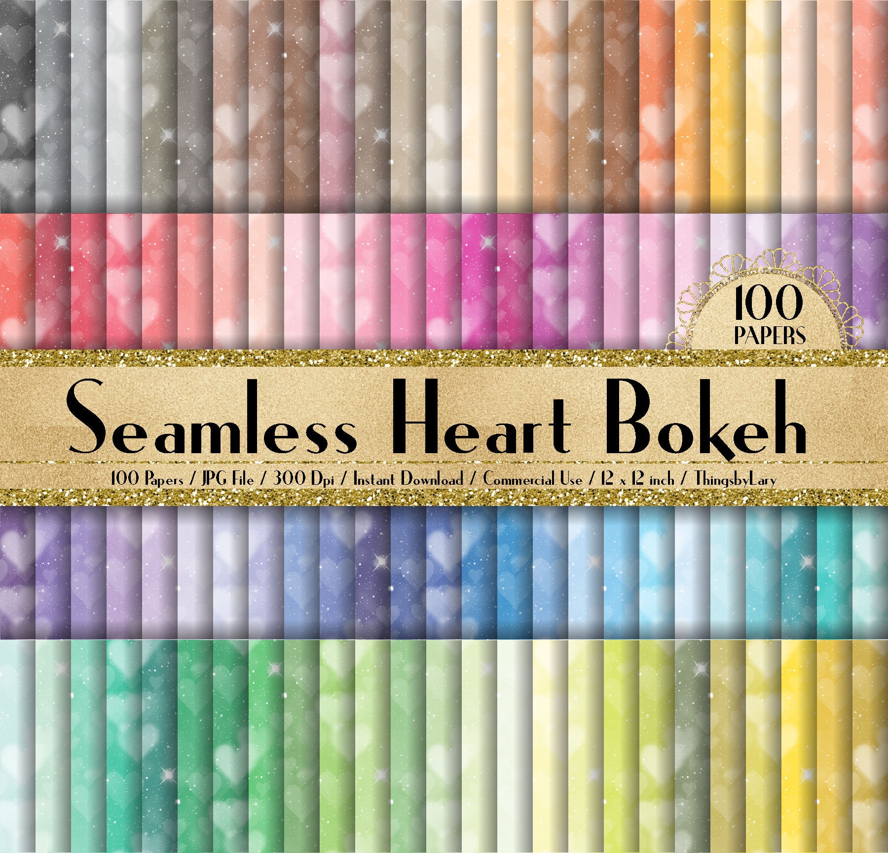 100 Seamless Heart Bokeh Papers 12 Inch 300 Dpi Commercial Use Instant ...