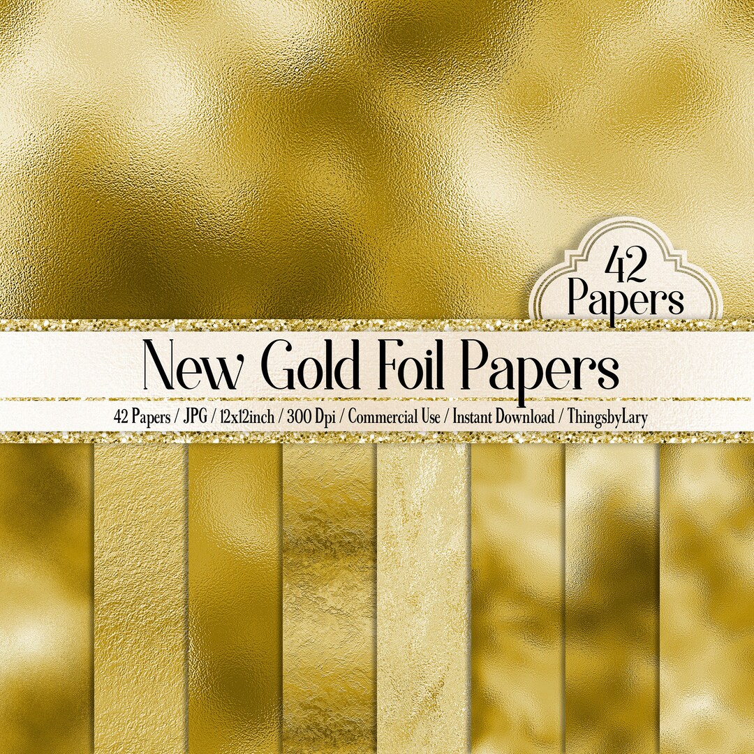 42 Gold Foil Papers 12 Inch, 300 Dpi Planner Paper, Commercial Use