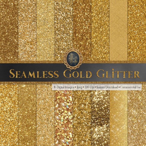 16 Papeles digitales Seamless Gold Glitter 12" 300 ppp uso comercial descarga instantánea brillo digital brillo oro sin costuras brillo sin costuras